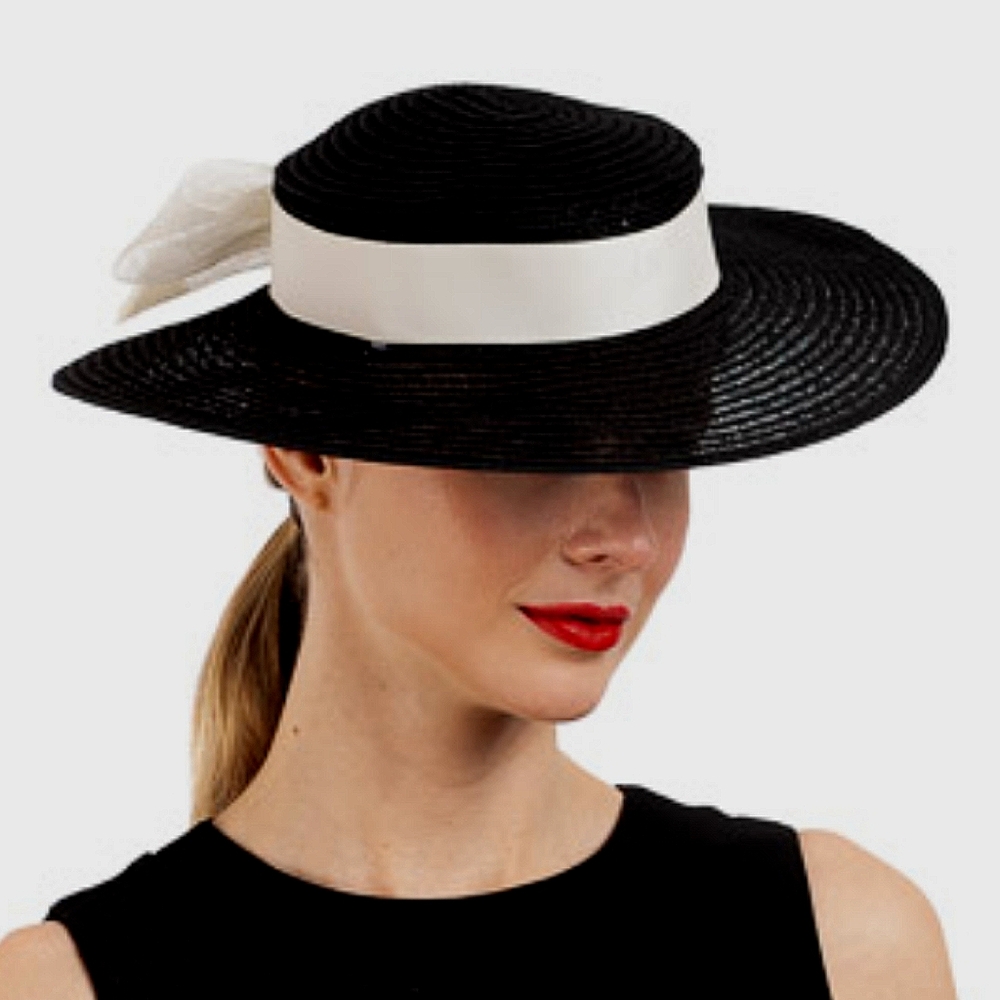 Trending Couture Classic Elegant Black White Ribbon Bow Royal Vintage Style Hat